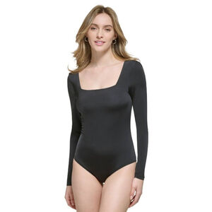 CALVIN KLEIN Women's XL Square-Neck Black Long Sleeved Bodysuit NWT
